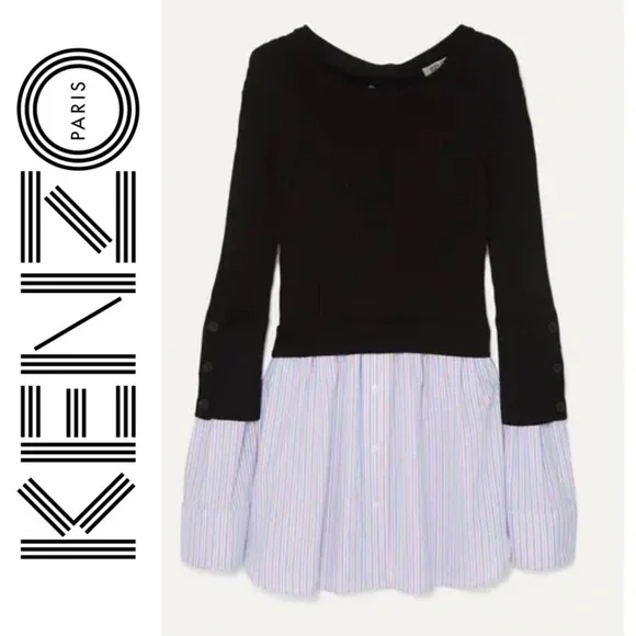 KENZO PARIS LAYERED RIBBED COTTON BLEND KNIT AND COTTON POPLIN SWEATER SHIRT XL - Picture 16 of 16